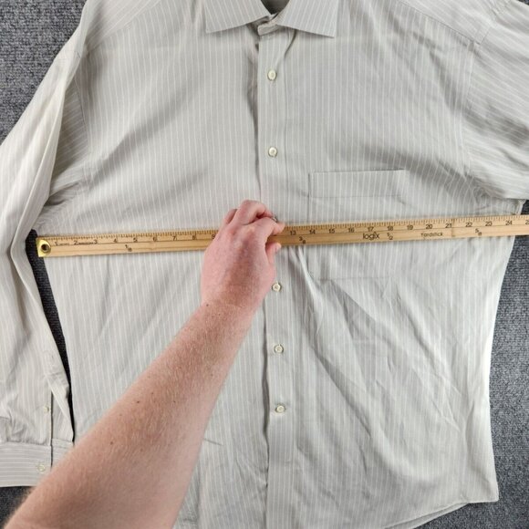 Ermenegildo Zegna Size 16 Striped Gray Long Sleeve Button Up Shirt Woven Cotton - Picture 13 of 16